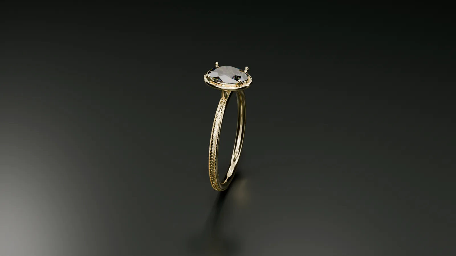 Aurora finished in polished yellow gold with an oval diamond